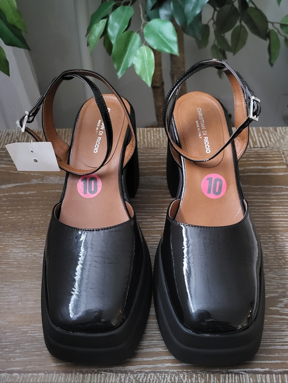 NWT Leather Double Stack Women's Platform Mary Jane Pump Size 10 Black Chic